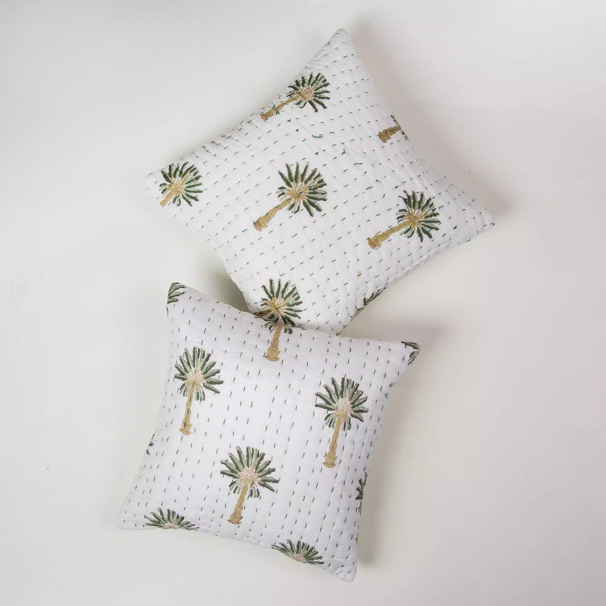Green Palm Tree Printed Kantha